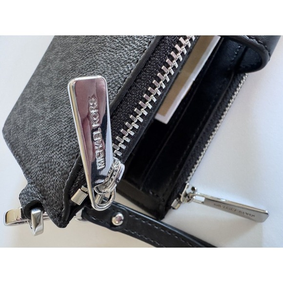 Michael Kors Jet Set Travel Double Zip Wristlet Wallet MK Logo Signature Black - Picture 5 of 15